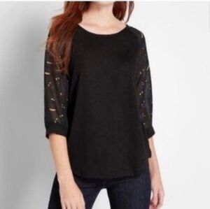 MODLCOTH Jack-O-Lantern Shirt Size XXS Raglan 3/4 Sleeve Keyhole Halloween